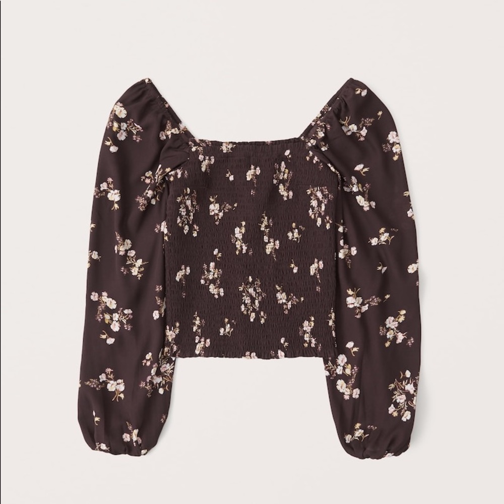 Abercrombie Long-Sleeve Smocked Puff Sleeve Top